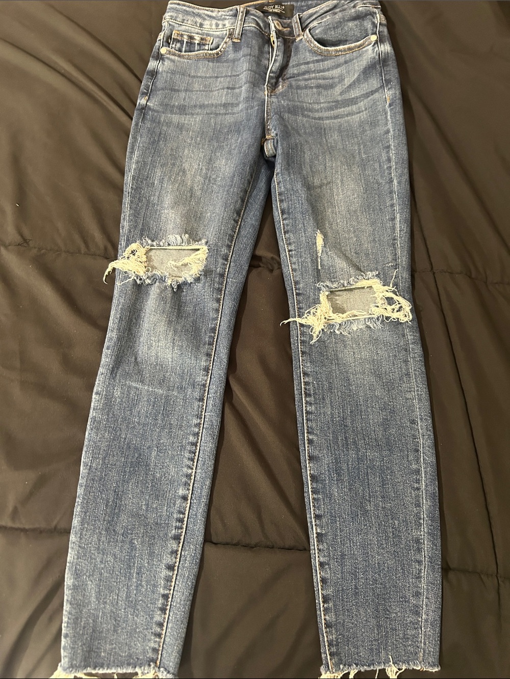 Judy Blue Light-Medium Blue Ripped Skinny Jeans